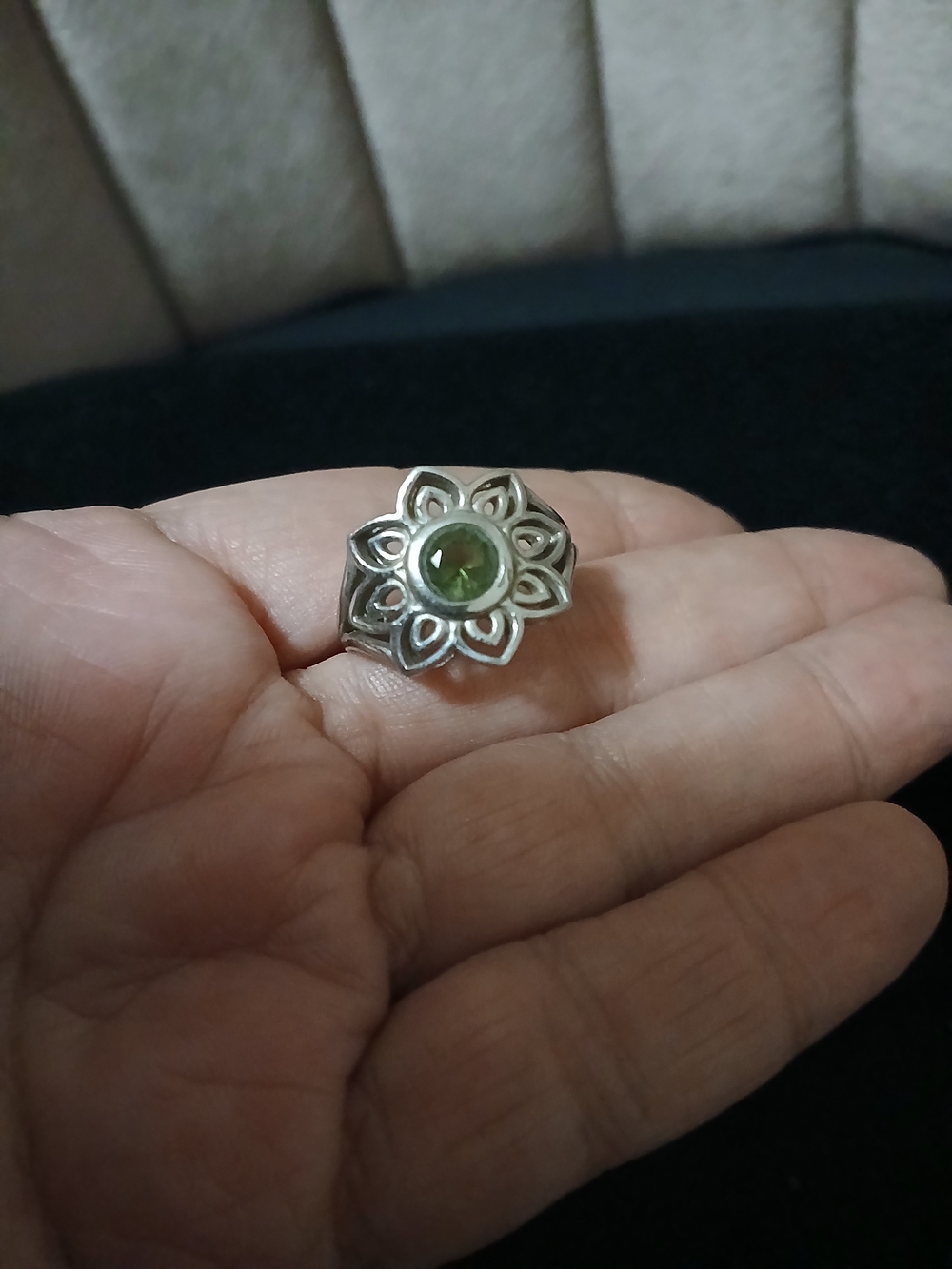 Sterling Silver Floral Moldavite Sz7